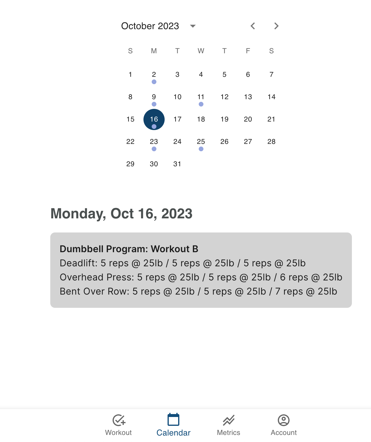 Fipfit calendar mobile view